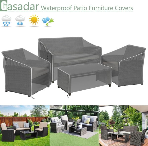 Outdoor Furniture Cover Waterproof, 4-Piece Patio Furniture Covers, Patio Furniture Set Covers, Patio Covers includ: Ourdoor Sofa Cover, 2 Chair Covers, Coffee Table Cover -XL -Black - Image 6