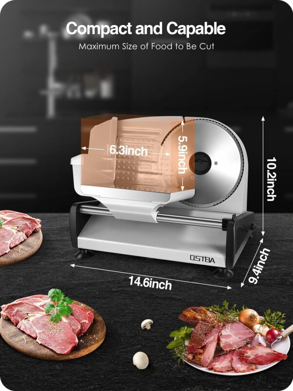 200W Electric Deli Meat Slicer, 7.5" Removable Stainless Steel Blade, Adjustable Thickness, Child Lock - For Home Use - Image 5