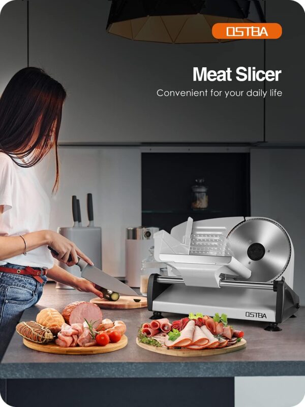 200W Electric Deli Meat Slicer, 7.5" Removable Stainless Steel Blade, Adjustable Thickness, Child Lock - For Home Use - Image 6