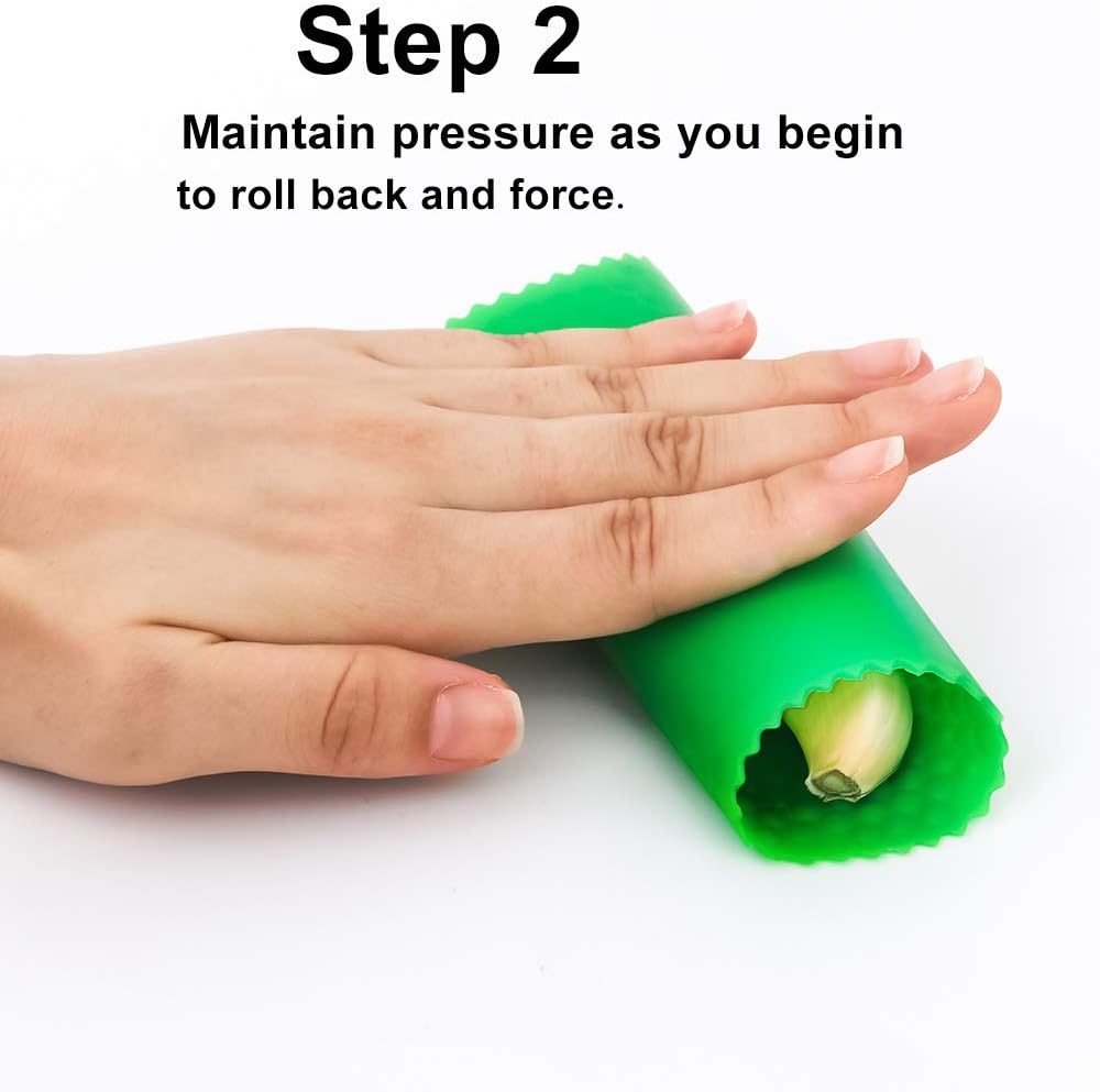 Garlic Peeler Skin Remover Roller Keeper,Easy Quick to Peeled Garlic Cloves with Silicone Tube Roller Garlic Peeling Kitchen Tool (Green,Red) - Image 3
