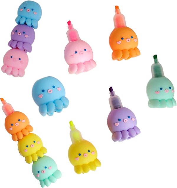 MBVBN 6 PCS Colorful Octopus Shaped Highlighter, Pastel Highlighter Set Cute Silicone Octopus Highlighter Pens for Adults Kids Students Writing Graffiti School Office Supplies