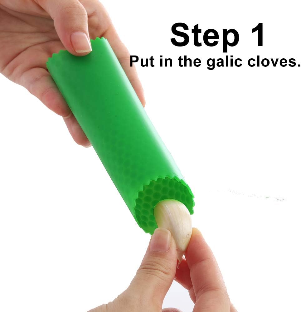 Garlic Peeler Skin Remover Roller Keeper,Easy Quick to Peeled Garlic Cloves with Silicone Tube Roller Garlic Peeling Kitchen Tool (Green,Red) - Image 2