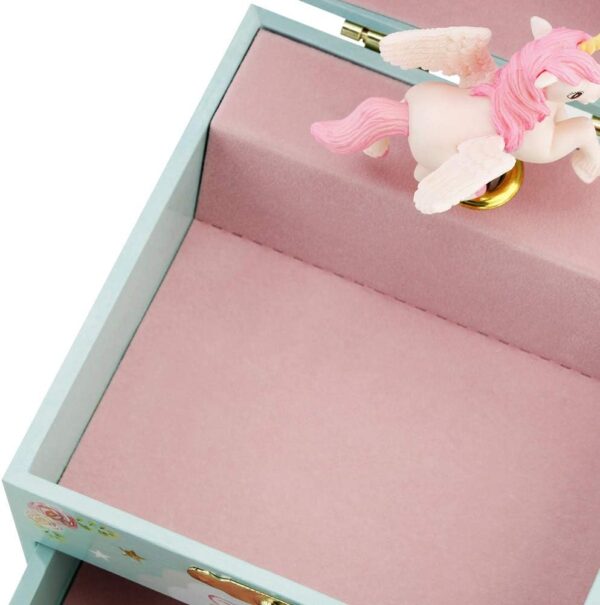 RR ROUND RICH DESIGN Kids Musical Jewelry Box for Girls with Drawer and Jewelry Set with Magical Unicorn - Blue Danube Tune Blue - Image 5