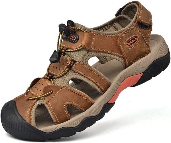 kvdrcs Men's Sport Sandals Outdoor Hiking Leather Closed Toe Sandals Athletic Lightweight Summer Walking Casual Sandals Water Shoes