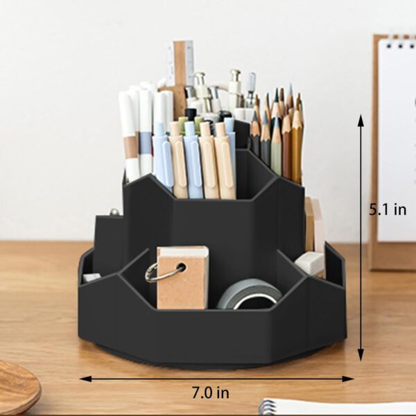 GGIANTGO Pencil Pen Holder for Desk, 9 Slots 360 Degree Rotating Desk Organizer, Desktop Storage Pen Organizers Stationery Supplies, Cute Pencil Cup Pot for Office School Home & Art Supplies (Black) - Image 4