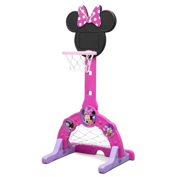 Delta Children Disney Minnie Mouse 4-in-1 Sports Center – Adjustable Easy Score Basketball Hoop, Soccer/Hockey Net and Golf Game, 4 Golf/Hockey Balls, Pink - Image 9