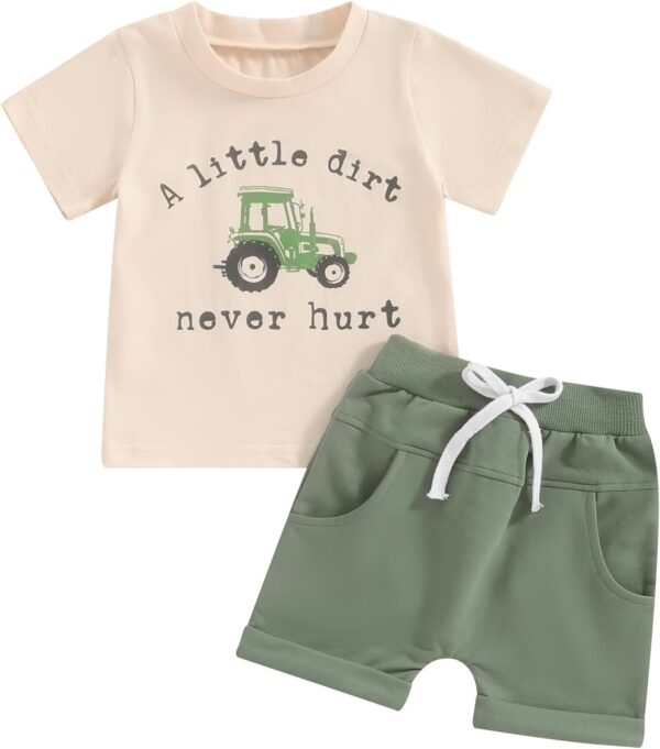 Toddler Baby Boy Summer Clothes Tractor/Funny Letters Print T-Shirt Casual Shorts Set Infant Baby Farm Clothes