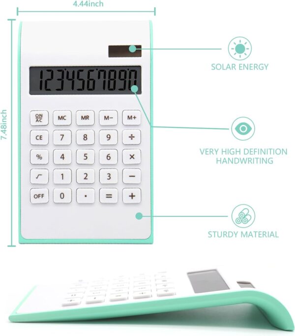 Teal Calculator, UPIHO Green Office Supplies and Accessories, 10 Digits Solar Battery Basic Office Calculator, Dual Power Desktop Calculator with Large LCD Display, Teal Office Supplies - Image 3