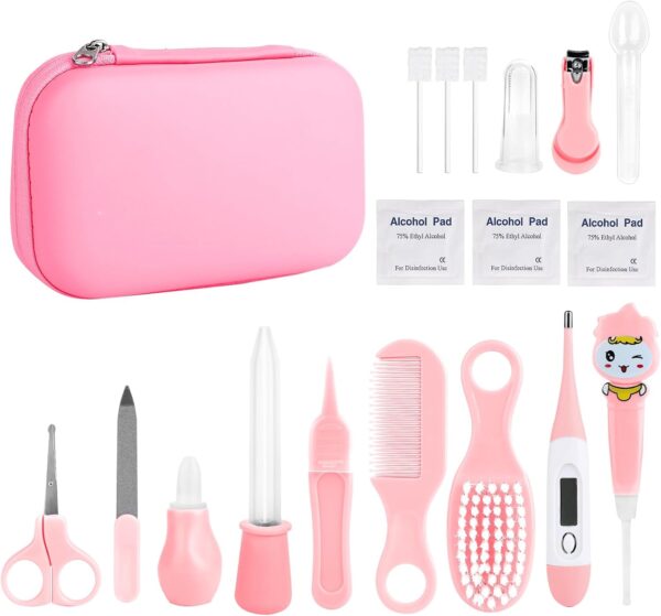 Baby Healthcare and Grooming Kit, Baby Nursery Health Care Set with Hair Brush Comb, Nail Clipper, Pacifier Clip, Nasal Aspirator Baby Essentials for Newborn Infant Baby Girls Boys (19 in 1, Pink) - Image 9