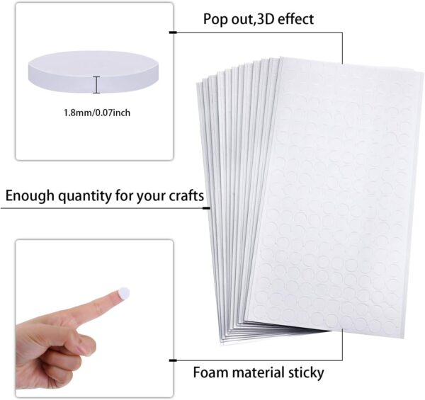 2400 Pieces Foam Dots Dual-Adhesive 3D Foam Tapes Foam Pop Dots Adhesive Mount for Craft DIY Art or Office Supplies, 12 Sheets, Round (0.47 Inch) - Image 2