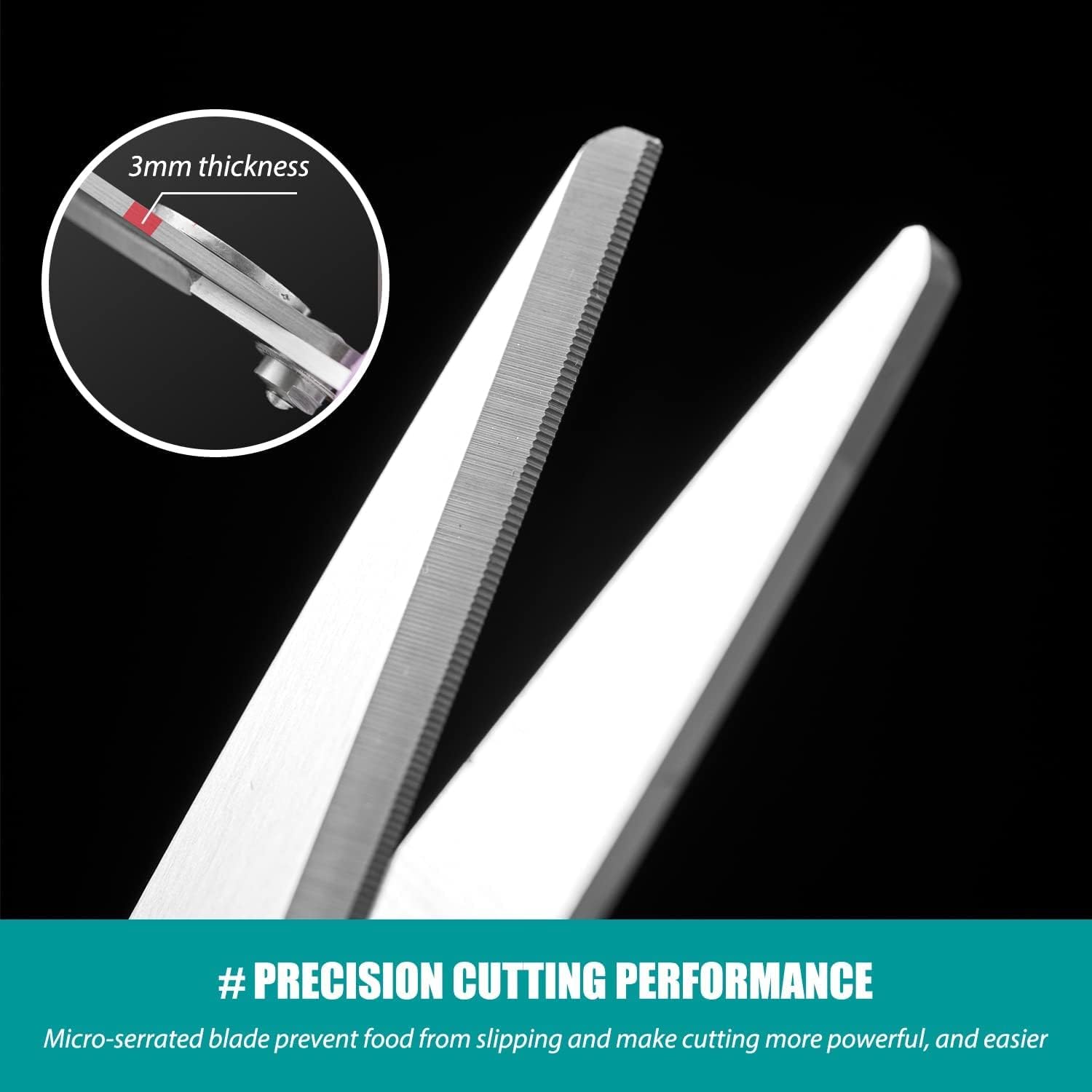 KUNIFU Scissors All Purpose Heavy Duty Mirco-Serrated Blade, Kitchen Shears Dishwasher Safe, Ultra Sharp Stainless Steel Kitchen Gadgets, Cooking Cutter for Chicken, Meat, Poultry, Fish, Herbs, Grape - Image 3