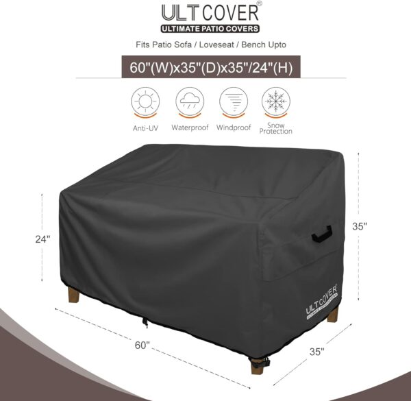 ULTCOVER Patio Furniture Sofa Cover 60W x 35D x 35H inch Waterproof Outdoor 2-Seater Loveseat Cover, Black - Image 2