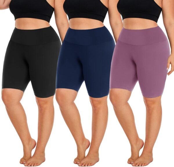 Hi Clasmix 3 Pack Plus Size Biker Shorts for Women(1X-4X)-High Waisted Non-See Through Workout Super Soft Black Yoga Shorts