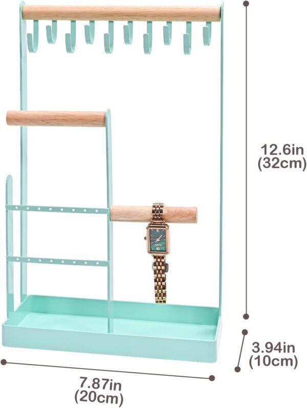 ProCase Jewelry Organizer Jewelry Stand Jewelry Holder Organizer, 4-Tier Necklace Organizer with Ring Tray, Small Cute Aesthetic Jewelry Tower Storage Rack Tree for Bracelets Earrings Rings -Aqua - Image 4