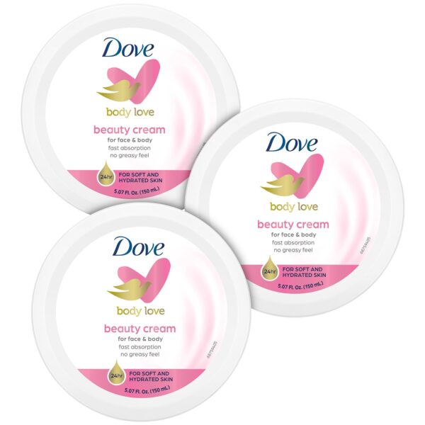 Dove Body Love Beauty Cream, Lightweight, Fast-Absorbing Face and Body Cream for Normal to Dry Skin, 24-Hour Moisture, Luxuriously Scented Face Cream, Hand & Body Lotion, 5.07 Fl Oz (Pack of 3)