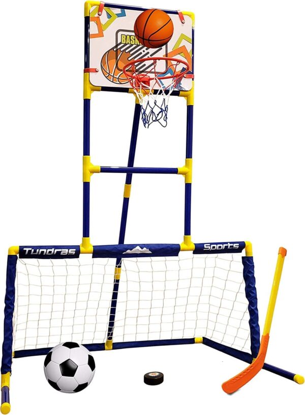 3 in 1 Sports Center - Kids Toy Basketball, Hockey, Soccer, Sports Station - Indoor Arcade Game, Includes Basketball Hoop, Hockey net, Soccer Goal for Toddlers and Children Boys and Girls