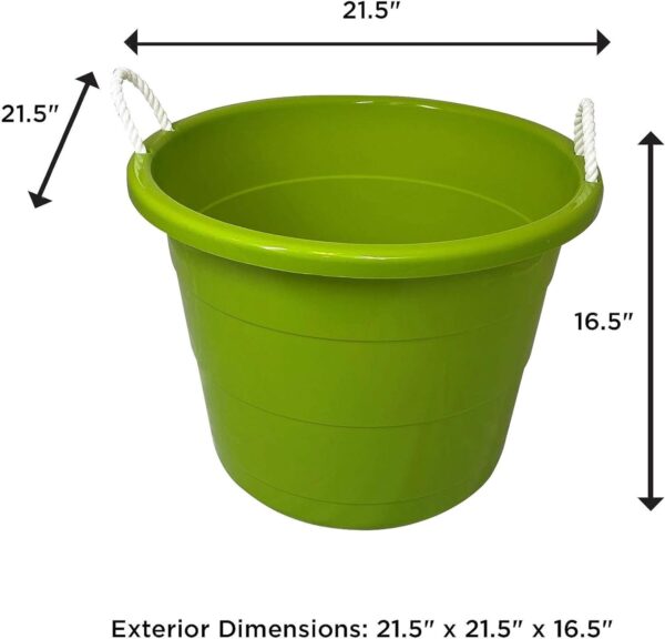 Homz 17 Gallon Indoor Outdoor Storage Bucket w/Rope Handles for Sports Equipment, Party Cooler, Gardening, Toys and Laundry, Bold Lime Green (2 Pack) - Image 7