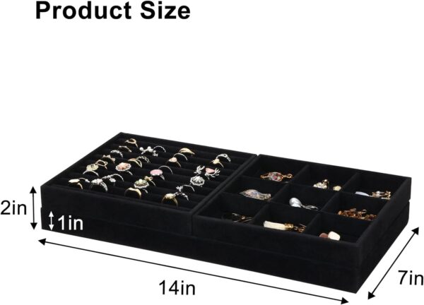 Fixwal Jewelry Tray for Drawers Set of 3, 14in Stackable Jewelry Organizer, Jewelry Storage for Earring, Necklace, Bracelet, Watch with Removable Divider, Black - Image 2