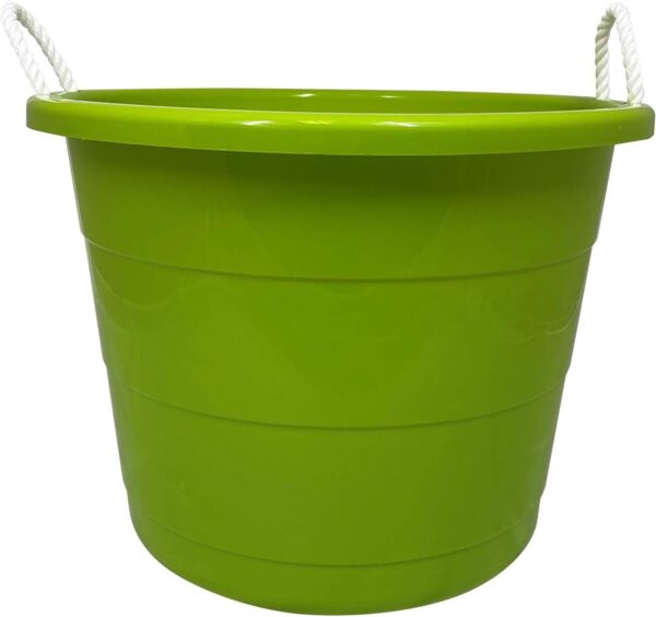 Homz 17 Gallon Indoor Outdoor Storage Bucket w/Rope Handles for Sports Equipment, Party Cooler, Gardening, Toys and Laundry, Bold Lime Green (2 Pack) - Image 3