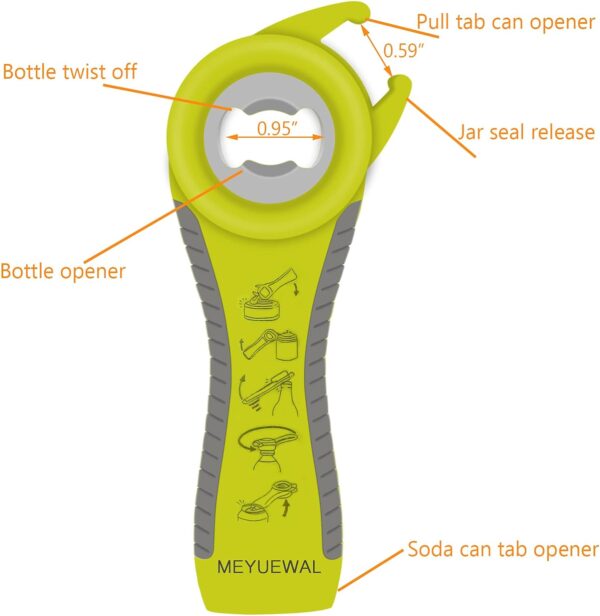 Jar Opener Bottle Opener for Weak Hands, 5 in 1 Multi Function Can Opener Bottle Opener Kit with Silicone Handle Easy to Use for Children, Elderly and Arthritis Sufferers (NEW GREEN) - Image 4