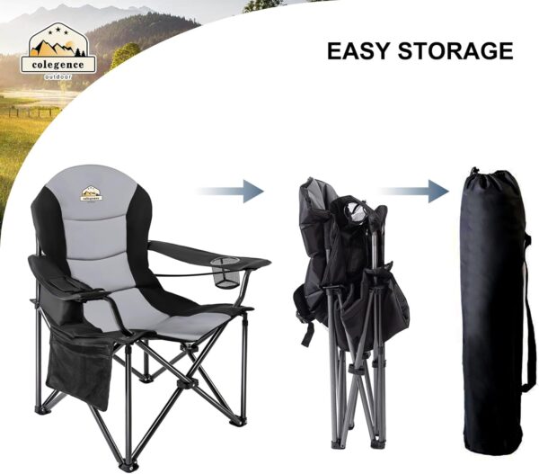 Colegence Oversized Camping Outdoor Heavy Duty Chair Support 400 LBS Carry Bag Included, Heavy People Full Padded Folding Chairs with Lumbar Support, Cooler Bag, Mesh Cup Holder, Pocket for Lawn,Sport - Image 8