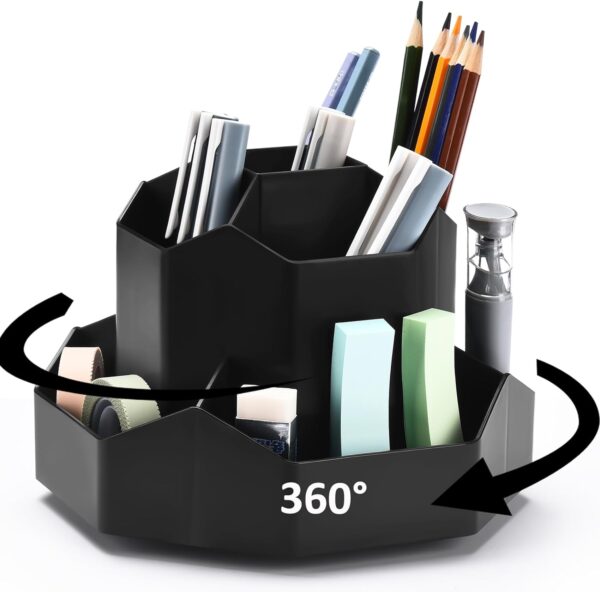 GGIANTGO Pencil Pen Holder for Desk, 9 Slots 360 Degree Rotating Desk Organizer, Desktop Storage Pen Organizers Stationery Supplies, Cute Pencil Cup Pot for Office School Home & Art Supplies (Black)