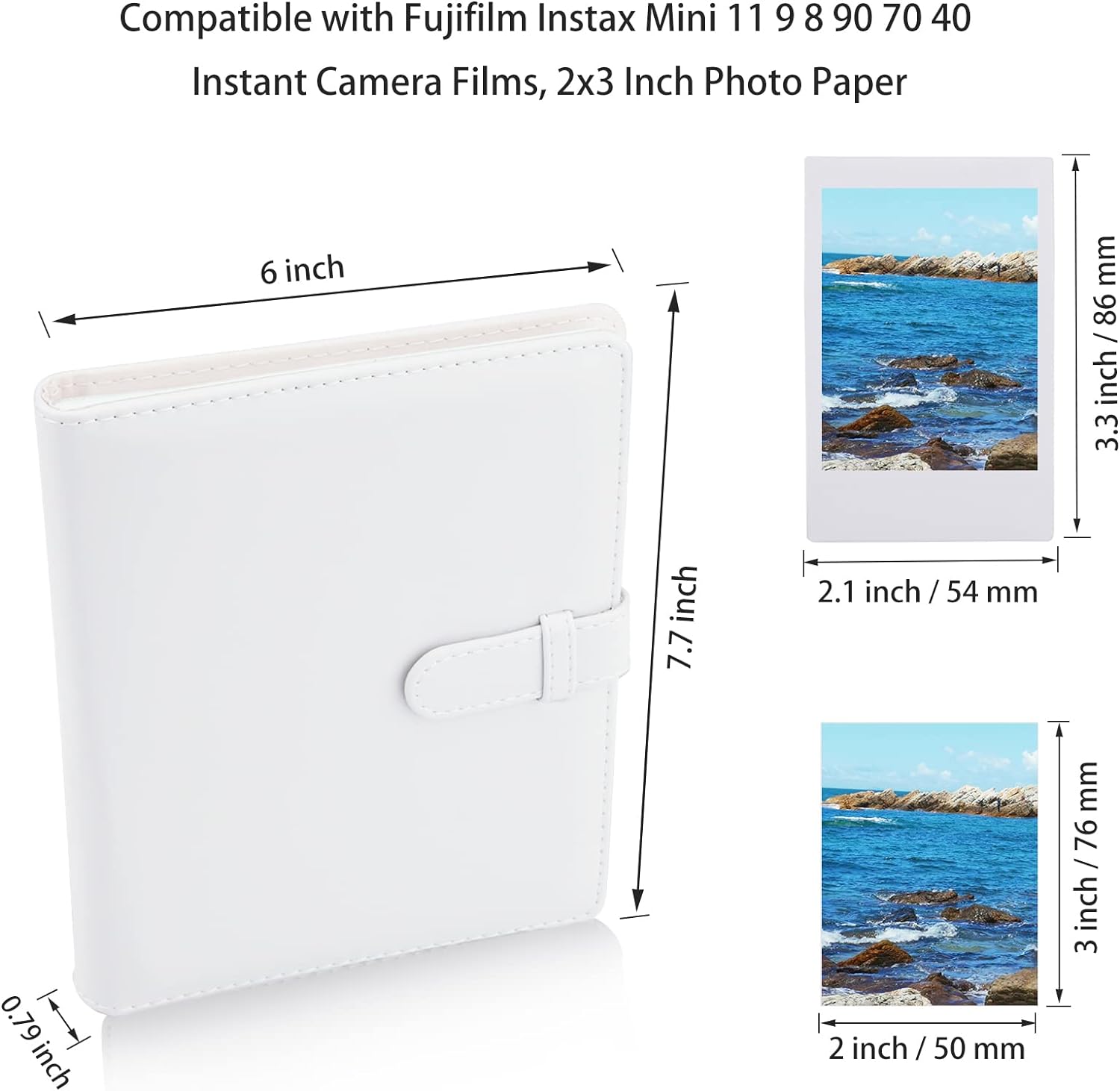 Hapeper 128 Pockets Photo Album Compatible with Fujifilm Instax Mini 12 11 9 8 90 70 40 Instant Camera Films and 2x3 Inch Photo Paper (White) - Image 3