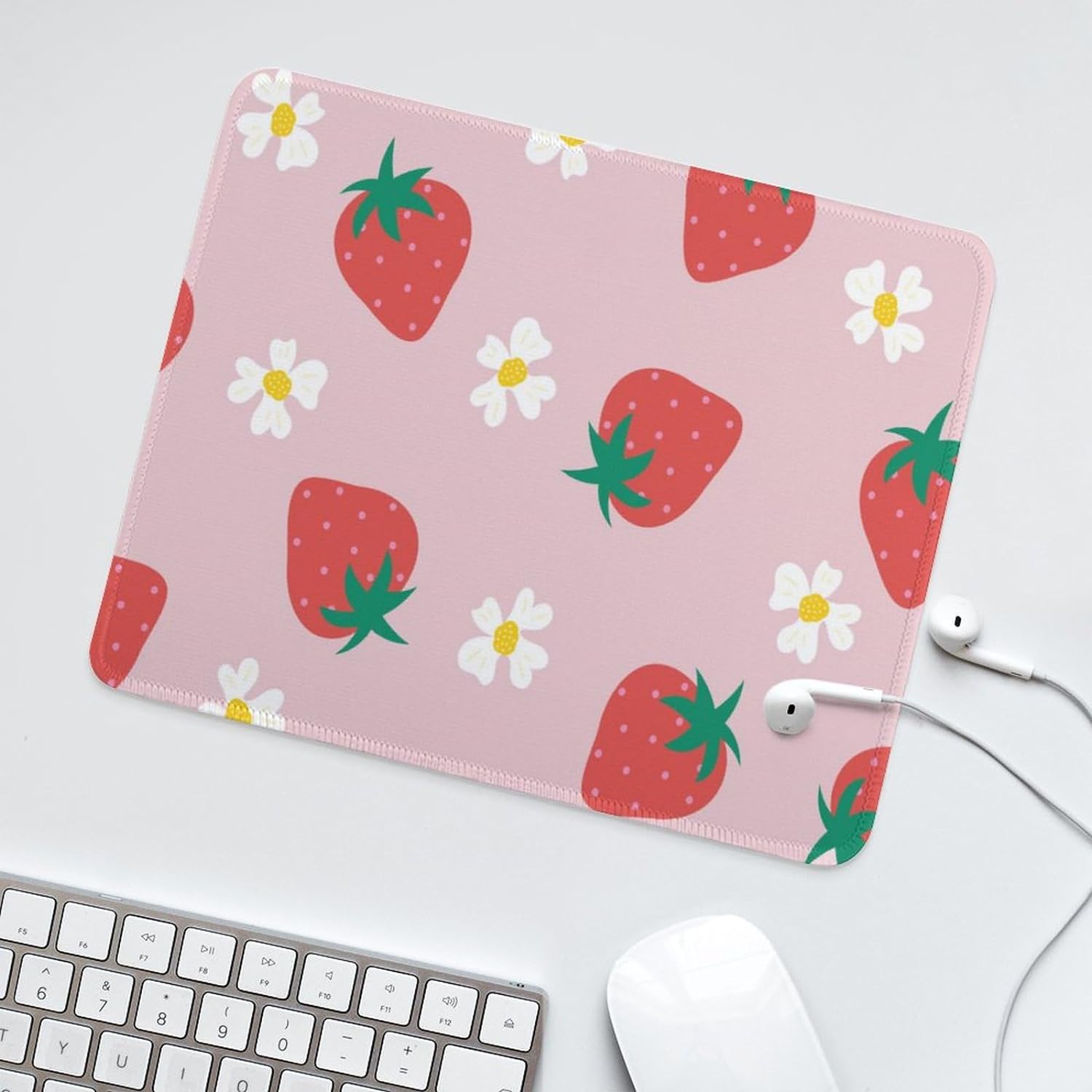 Pink Strawberry Square Mouse Pad, Cute Small Mouse Pads for Desk Wireless Mouse, Stitched Edge Mousepad Non-Slip Rubber Base Gaming Mouse Mat for Computer Laptop Home Office Decor Women, 10.2X8.3In - Image 2
