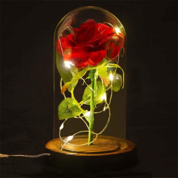 URBANSEASONS Beauty and The Beast Rose Flowers,Birthday Gifts for Women,Artificial Flower Gift Romantic Red Silk Rose, Flower in Glass Dome Women Gifts for Her,Wife,Mom,Valentines,Anniversary - Image 2