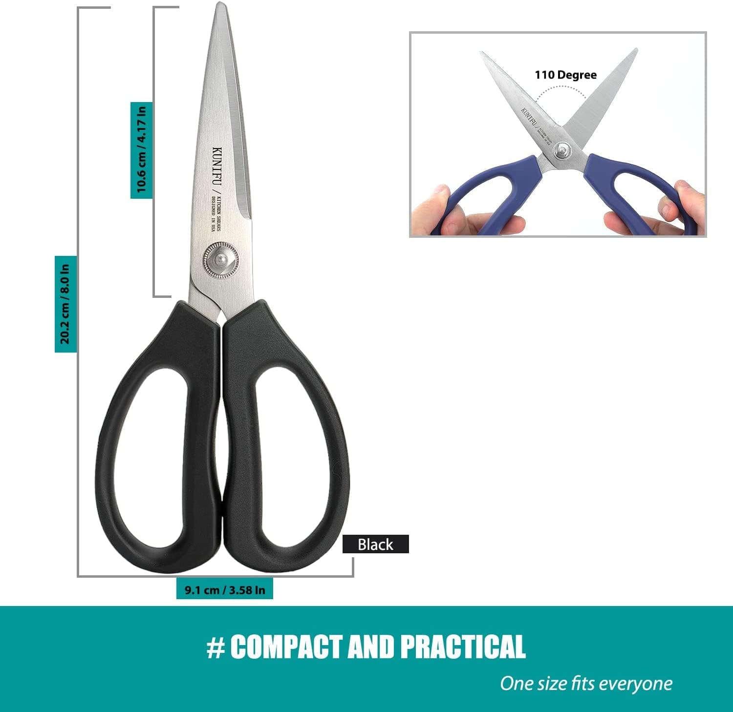 KUNIFU Scissors All Purpose Heavy Duty Mirco-Serrated Blade, Kitchen Shears Dishwasher Safe, Ultra Sharp Stainless Steel Kitchen Gadgets, Cooking Cutter for Chicken, Meat, Poultry, Fish, Herbs, Grape - Image 7