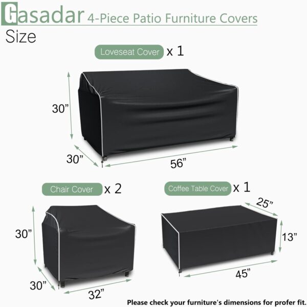 Outdoor Furniture Cover Waterproof, 4-Piece Patio Furniture Covers, Patio Furniture Set Covers, Patio Covers includ: Ourdoor Sofa Cover, 2 Chair Covers, Coffee Table Cover -XL -Black - Image 2