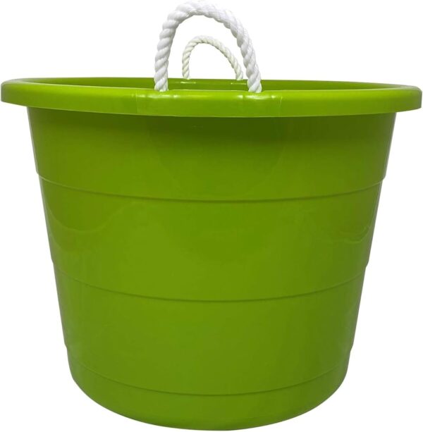 Homz 17 Gallon Indoor Outdoor Storage Bucket w/Rope Handles for Sports Equipment, Party Cooler, Gardening, Toys and Laundry, Bold Lime Green (2 Pack) - Image 5