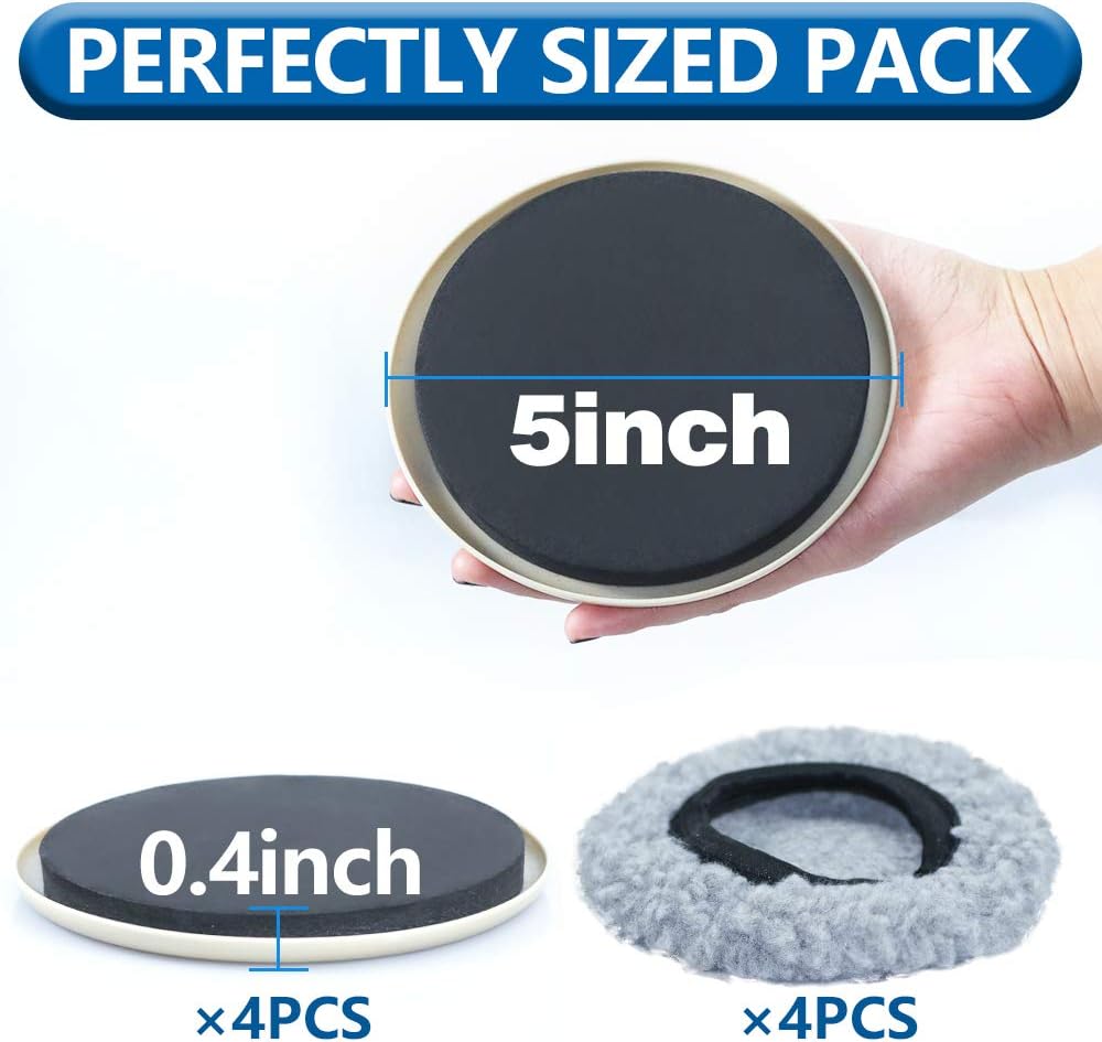 Kayzn Furniture Sliders Multi-Surface 2-in-1 Reusable Moving Pads for All Floor Types - 4 Pack 5" Carpet Sliders and 4 Hardwood Socks - Protect Floor and Easier to Move Your Furniture - Image 2
