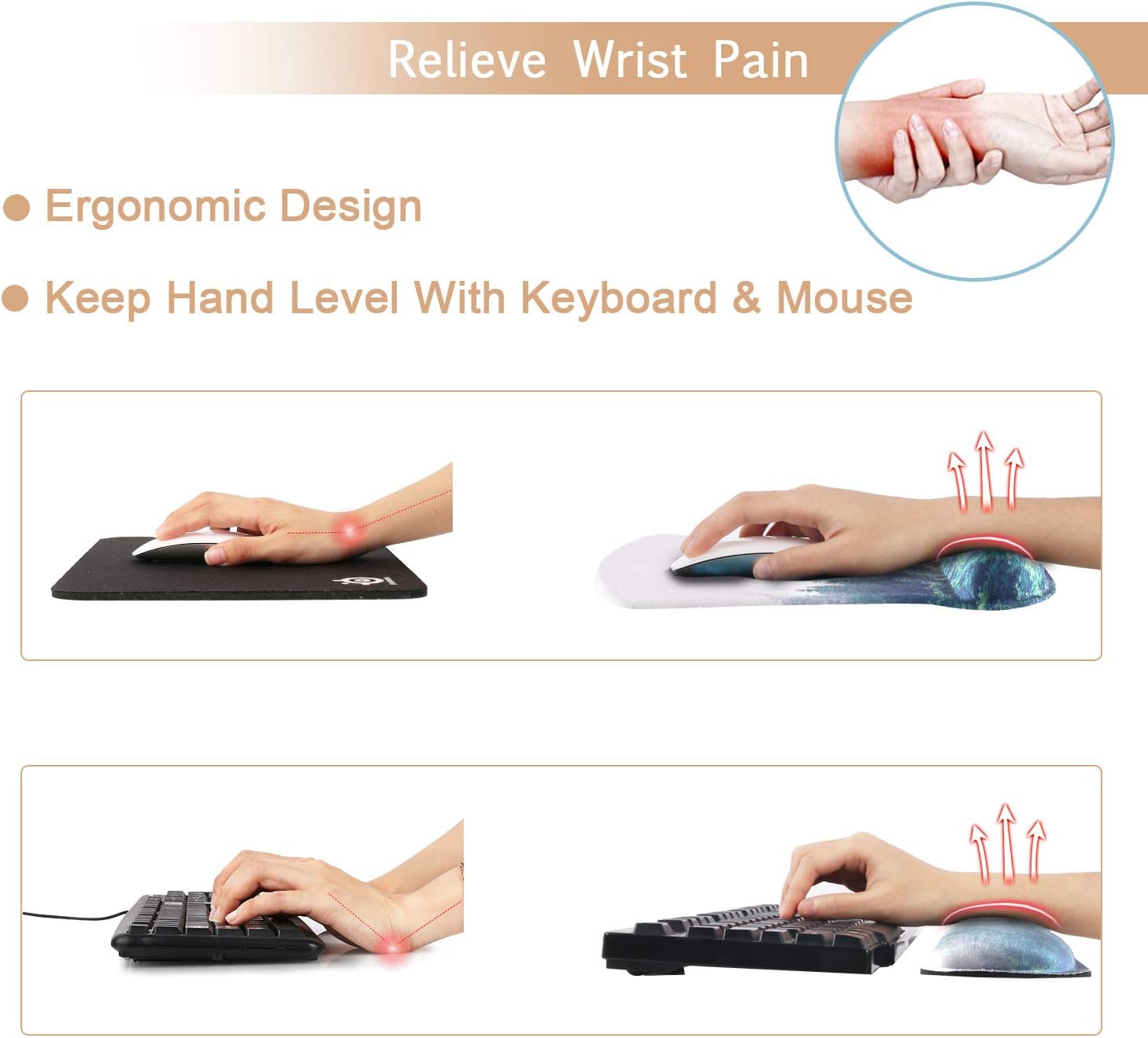 iCasso Keyboard Wrist Rest and Mouse Wrist Rest Pad, Made of Memory Foam, Ergonomic Support, Easy Typing and Relieve Wrist Pain, Perfect for Gaming, Computer, Office, Laptop (D-Forest) - Image 2