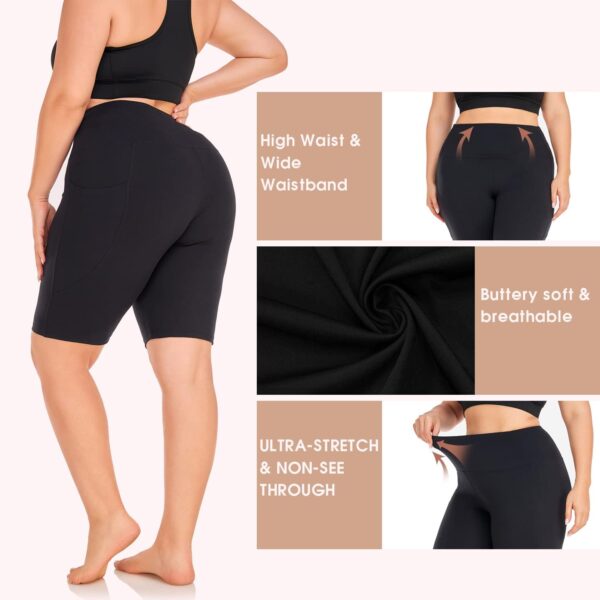 Hi Clasmix 3 Pack Plus Size Biker Shorts for Women(1X-4X)-High Waisted Non-See Through Workout Super Soft Black Yoga Shorts - Image 5