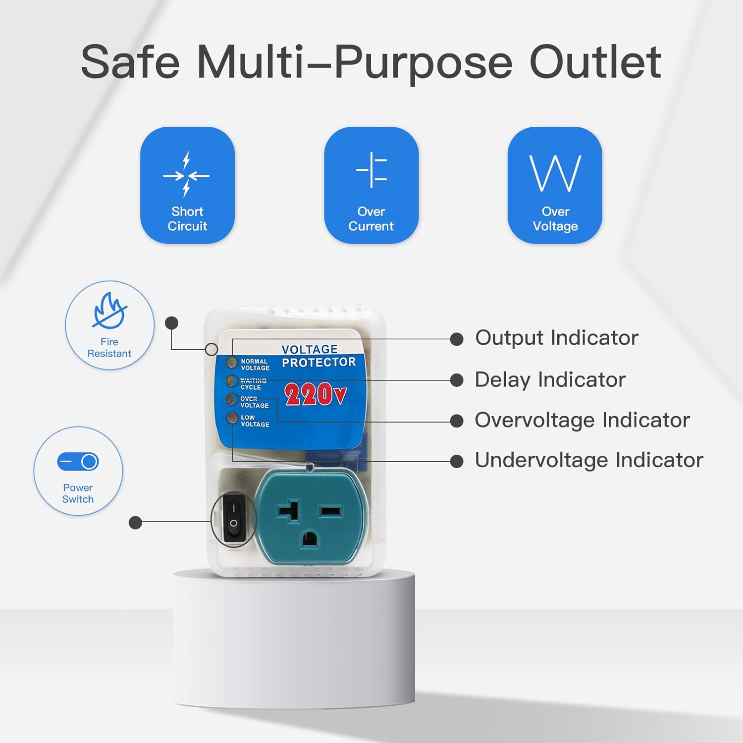 BSEED Electronic Surge Protector for Home Appliance,Voltage Protector Suit for Refrigerators and Freezers, Voltage Brownout Outlet 220V 20A,4400Watts(1 Pack) - Image 3