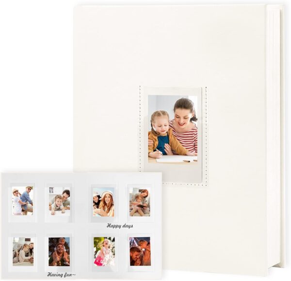 Veicevol Photo Album with Writing Space for Fujifilm Instax Mini 12 11 9 40 90 8 7 Evo Liplay Instant Camera, 128 Pockets Photo Album for Polaroid, Leather Cover Handmade Paper 2x3 Photo Album (White)