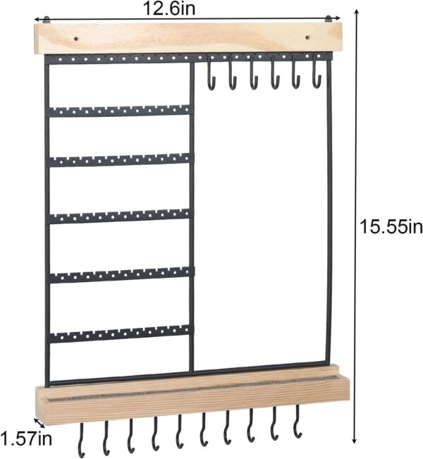 Hanging Jewelry Organizer, 6-Tier Wall Earring Holder with Wooden Ring Groove, Jewelry Rack Wall Mounted for Earrings, Necklaces, Bracelets and Rings, Jewelry Holder Stand - Image 7