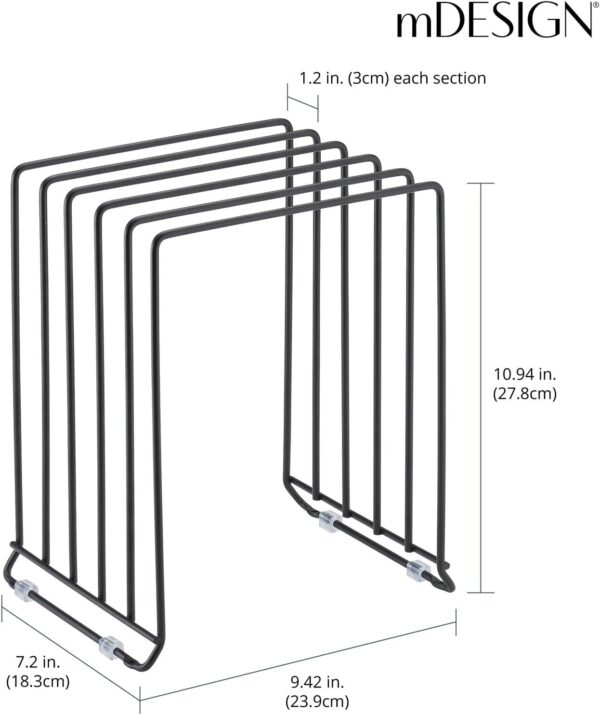 mDesign Pot Lid and Pan Rack — Metal Wire Rack for Cabinets, Pantries or Kitchen Surfaces — Freestanding Pan Stand with 5 Slots for Pans, Pots, Lids and Crockery — Black - Image 3