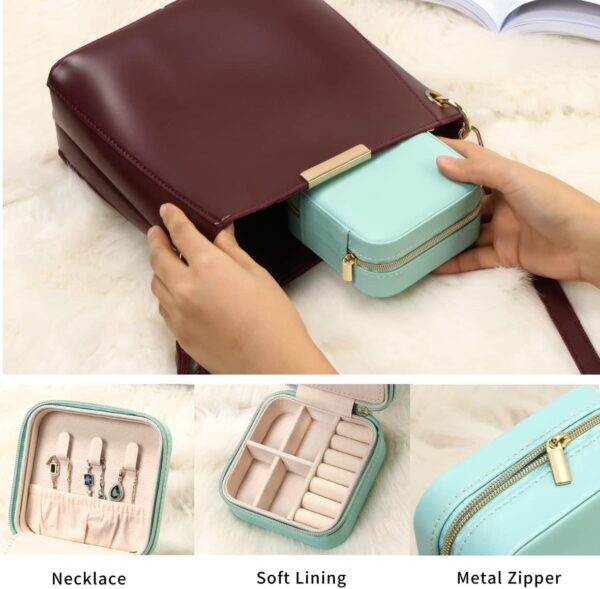 Jewelry Travel Case with Mirror,Small Travel Jewelry Organizer, Portable Jewelry Box Travel Mini Storage Organizer Portable Display Storage Box For Rings Earrings Necklaces Gifts (Blue) - Image 4