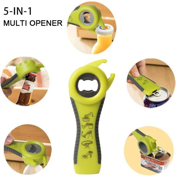 Jar Opener Bottle Opener for Weak Hands, 5 in 1 Multi Function Can Opener Bottle Opener Kit with Silicone Handle Easy to Use for Children, Elderly and Arthritis Sufferers (NEW GREEN) - Image 6