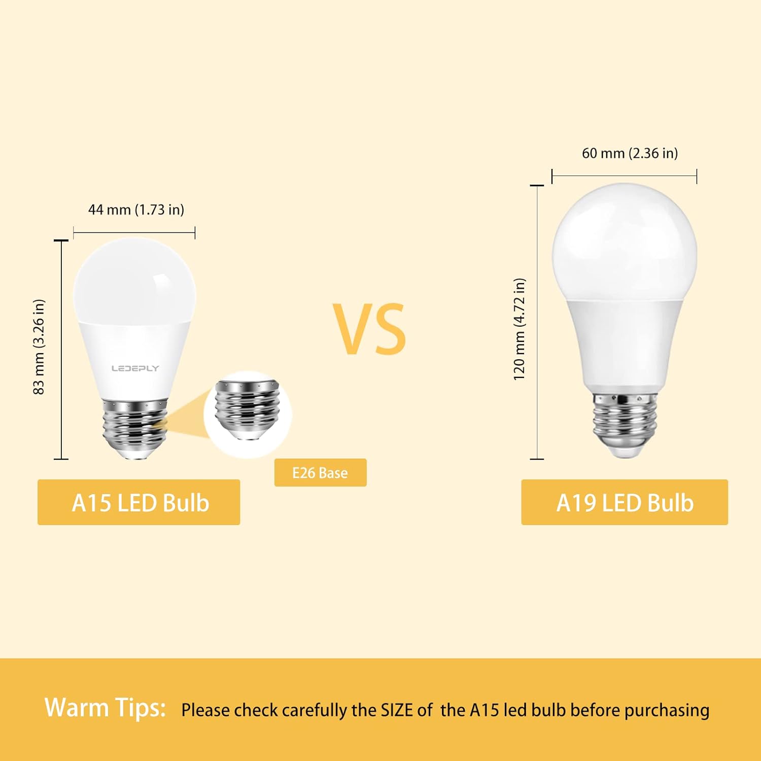 LEDEPLY A15 LED Bulb, E26 Base Light Bulb, Dimmable, 5.5W=40W, 500LM, Warm White 2700K, LED Light Bulb, Home Appliance Bulb, 6 Pack - Image 5