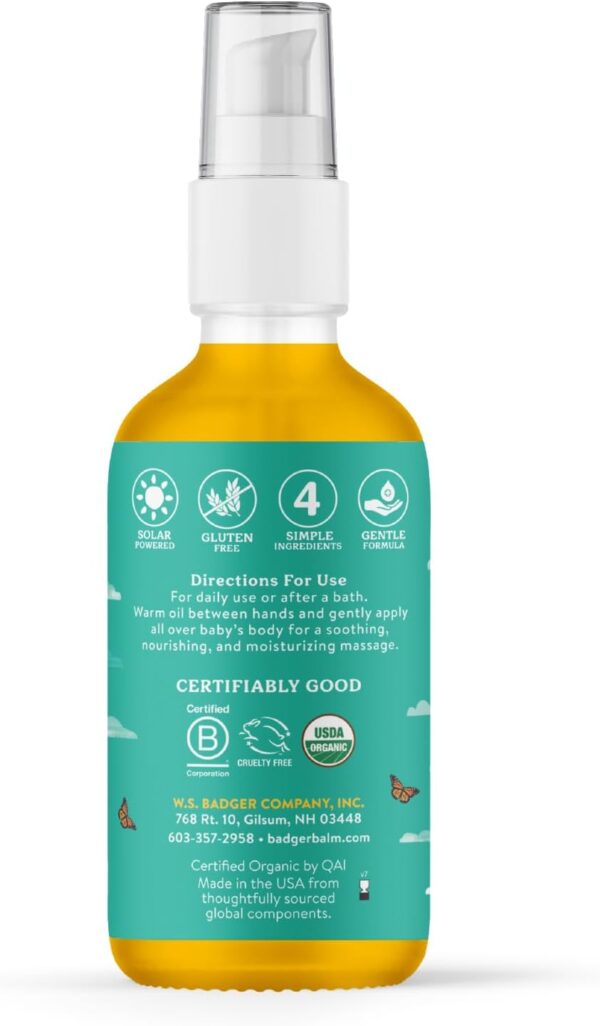 Badger Baby Oil, Chamomile & Calendula, Certified Organic Soothing Oil for Dry Skin or Cradle Cap, 4 Fl Oz Glass Bottle - Image 2