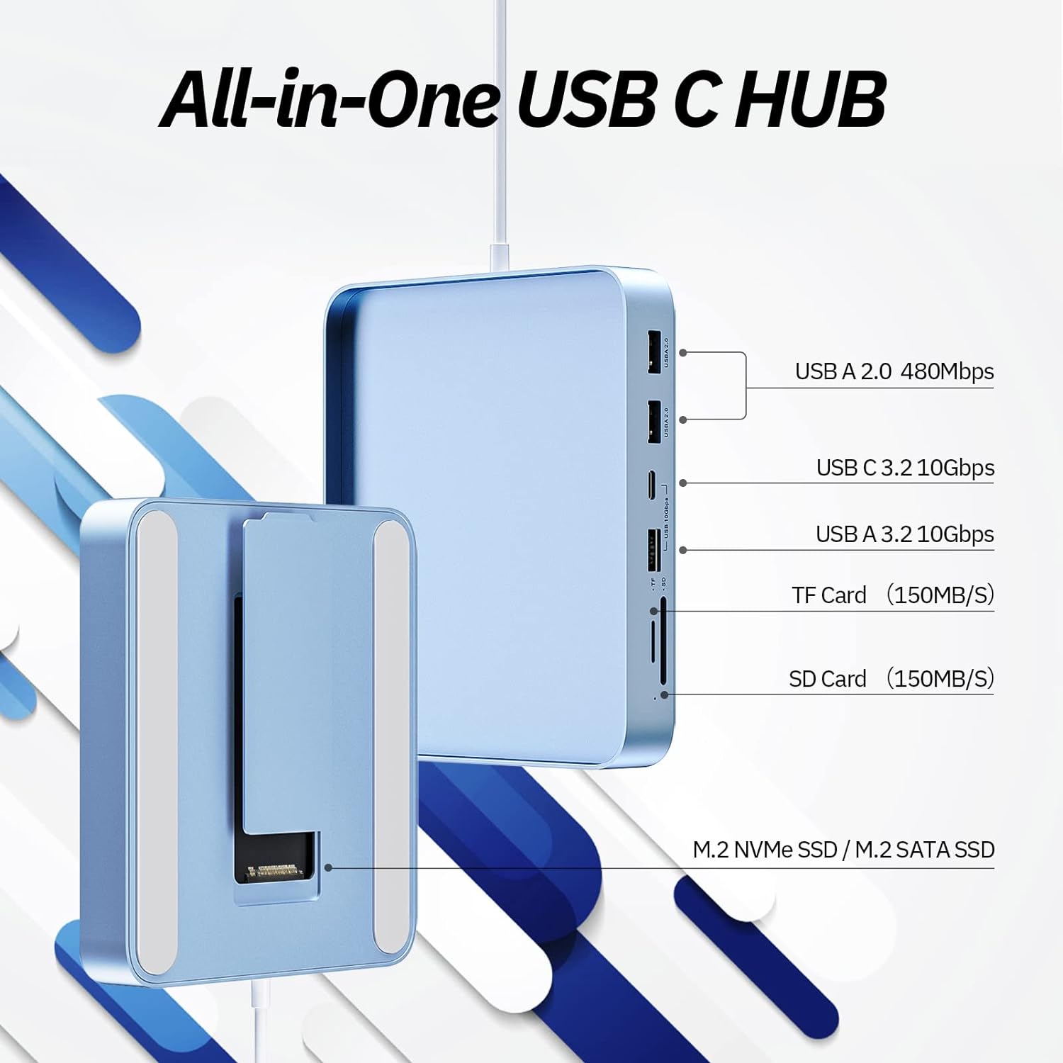 USB C Hub for iMac 24 inch 2021/2023, Minisopuru iMac USB Hub Support M.2 NVMe SSD, iMac Accessories for iMac M1/M3, iMac USB Adapter with USB C 10Gbps, USB A 3.2, SD/TF, M.2 SSD (Not Included), Blue. - Image 2