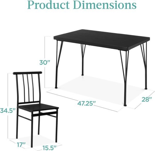 Best Choice Products 5-Piece Metal and Wood Indoor Modern Rectangular Dining Table Furniture Set for Kitchen, Dining Room, Dinette, Breakfast Nook w/ 4 Chairs - Black - Image 7