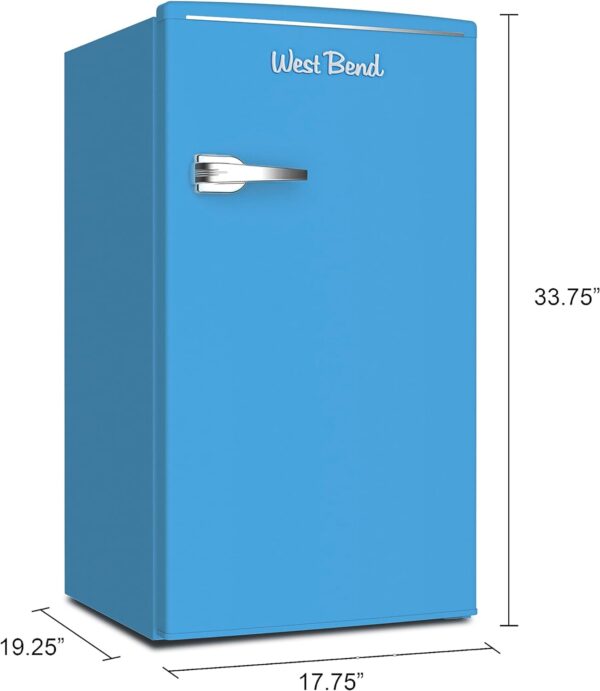 West Bend Retro Mini Fridge for Home Office or Dorm, Manual Defrost and Adjustable Temperature, 3.1 Cu.Ft, Blue - Image 6