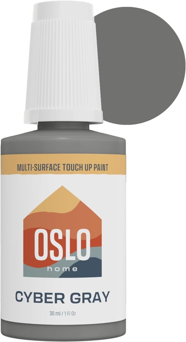 Oslo Home Porcelain + Appliance Touch Up Paint, Cyber Gray, 1oz, High-Gloss, w/Brush in Bottle, for Appliances, and More