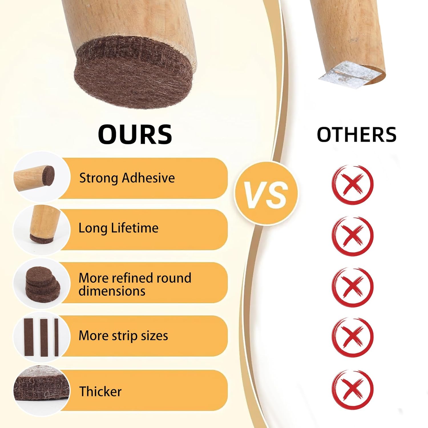 elleayya Felt Furniture Pads for Hardwood Floors,138PCS Felt Pads for Furniture Include 3/4",7/8",1" Round for Chair Felt Pads and 1/2", 1",1 1/4" Felt Strip for DIY!Brown - Image 7