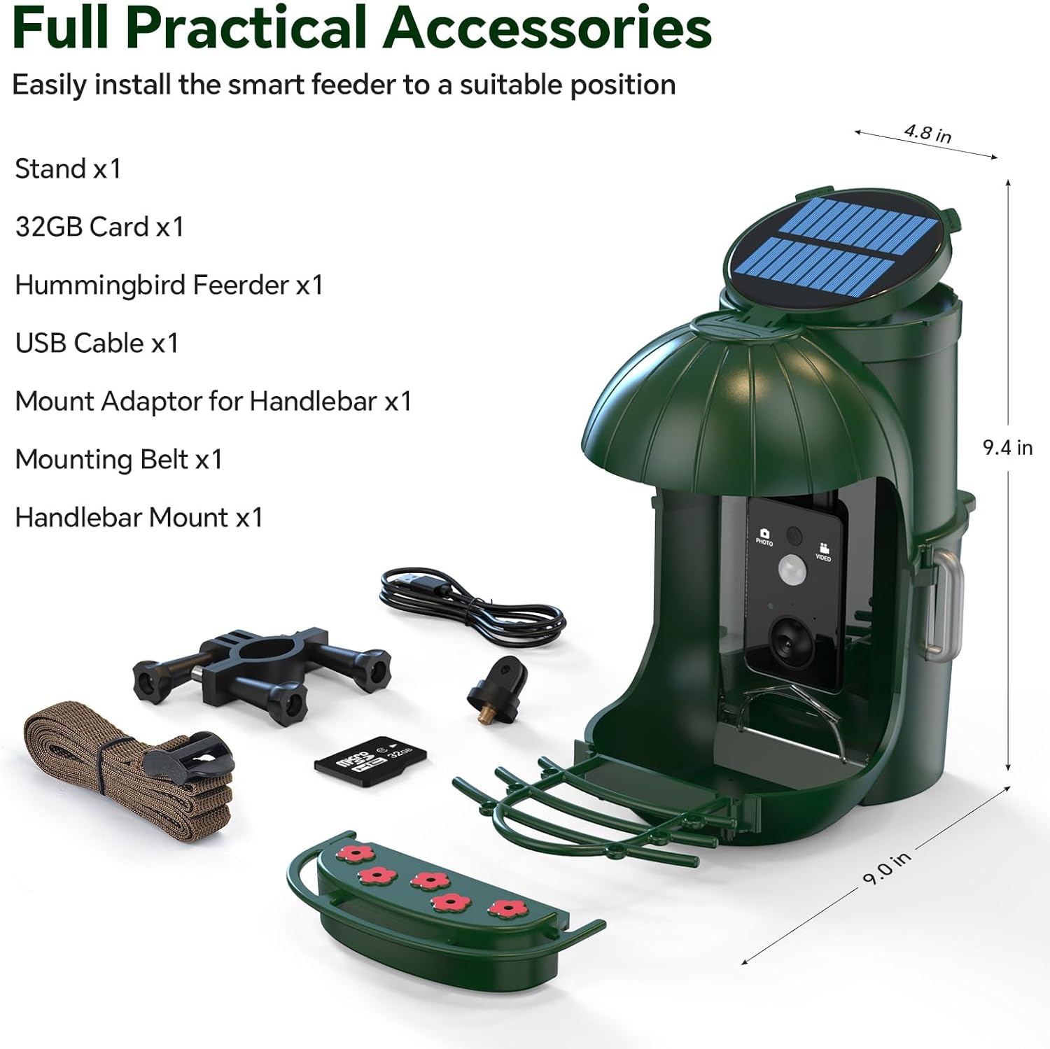 Bird Feeder with Camera, Waterproof Smart Bird Feeder with Camera Solar Powered for Outdoors, Rechargeable & Detachable 110° Bird Feeder Camera, Auto Capture Bird HD Videos & Photos - Image 7