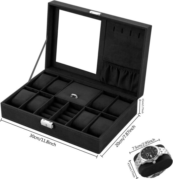 Oyydecor Jewelry Box Watch Box Organizer 8-Slot Storage Watch Organizer Case Jewelry Display Case Organizer with Mirror (Black) - Image 7